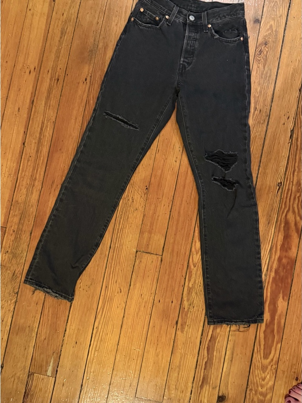 Levi's 501 Original Fit Black Distressed Straight-Leg Jeans - Picture 6 of 10